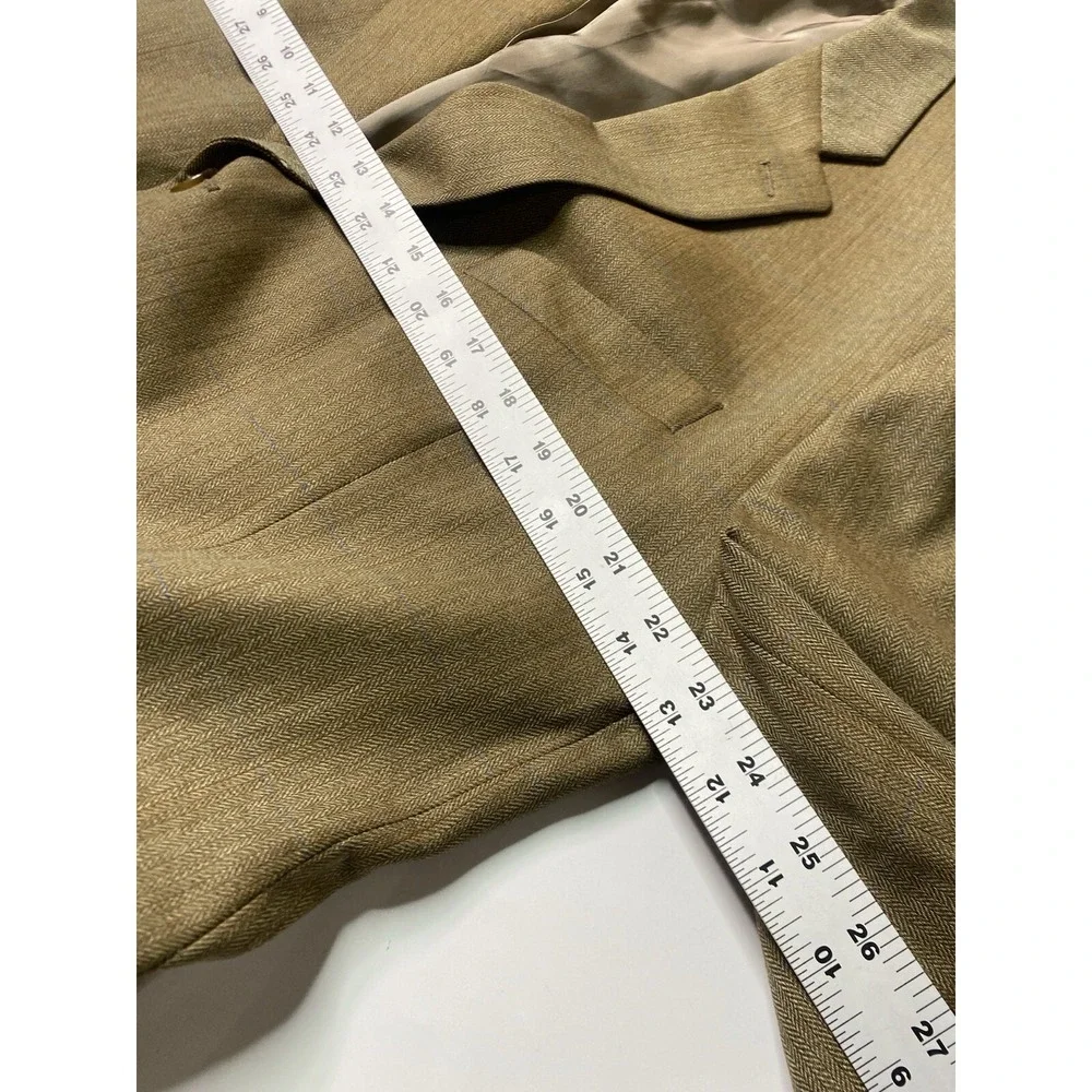 Lauren Ralph Mens 46? SEE Wool Herringbone Windowpane Blazer Brown Tan 3 Button